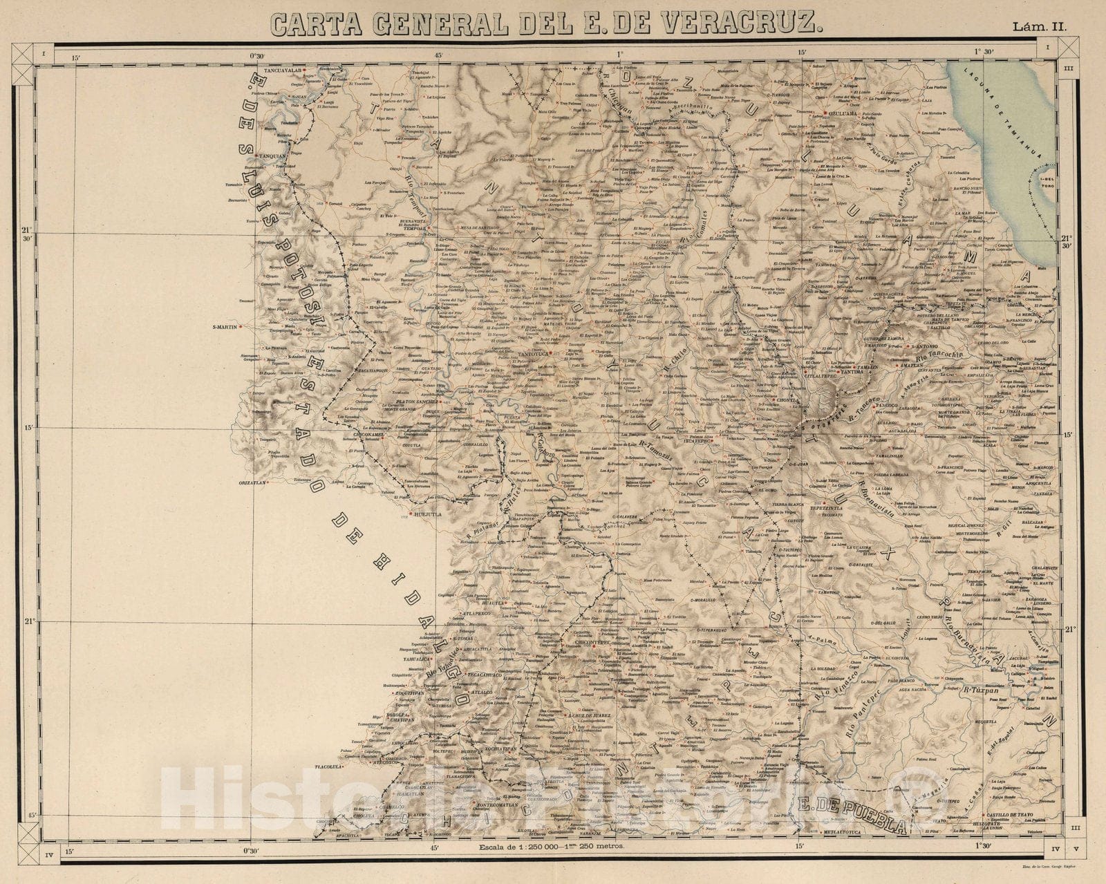 Historic Map : Veracruz (Mexico), 1905 Lam. II. Carte General de E. de Veracruz. , Vintage Wall Art