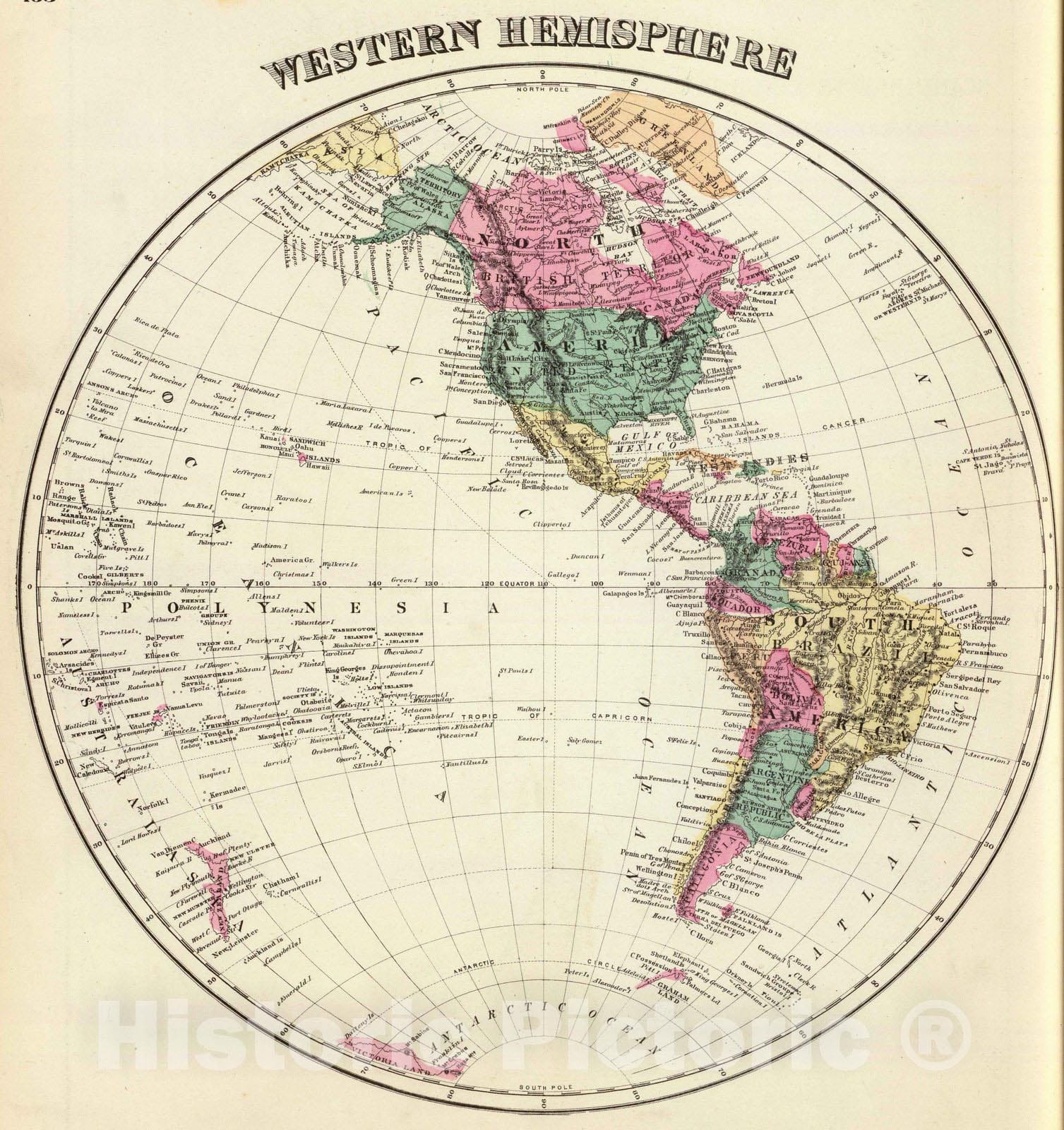 Historic Map : 1876 Western Hemisphere. v1 - Vintage Wall Art