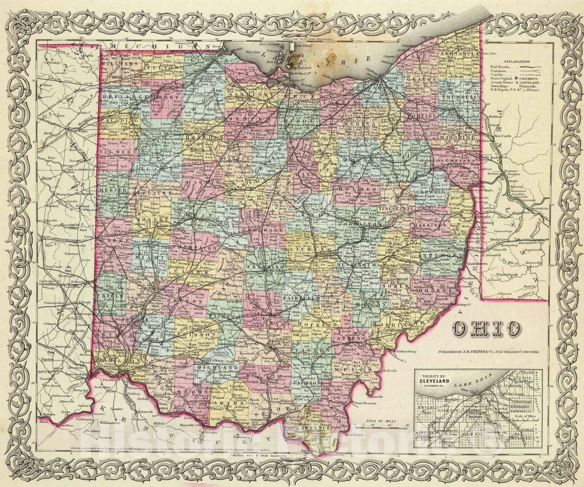 Historic Map : 1856 Ohio. - Vintage Wall Art