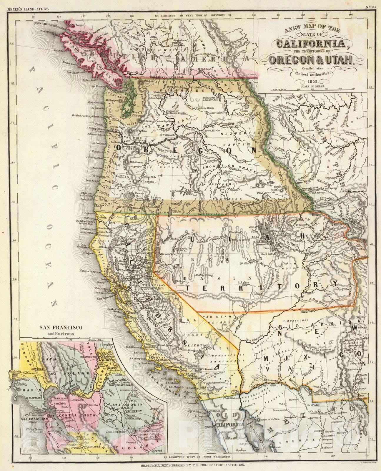 Historic Map : 1852 California, Oregon, Utah. - Vintage Wall Art
