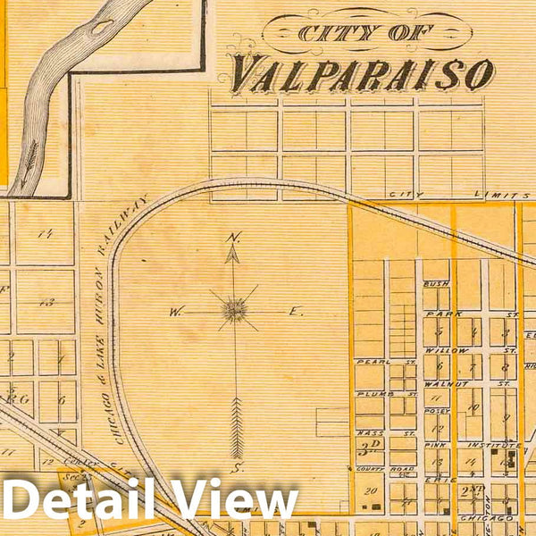 Historic Map 1876 City of Valparaiso (with) Monticello, Francesville