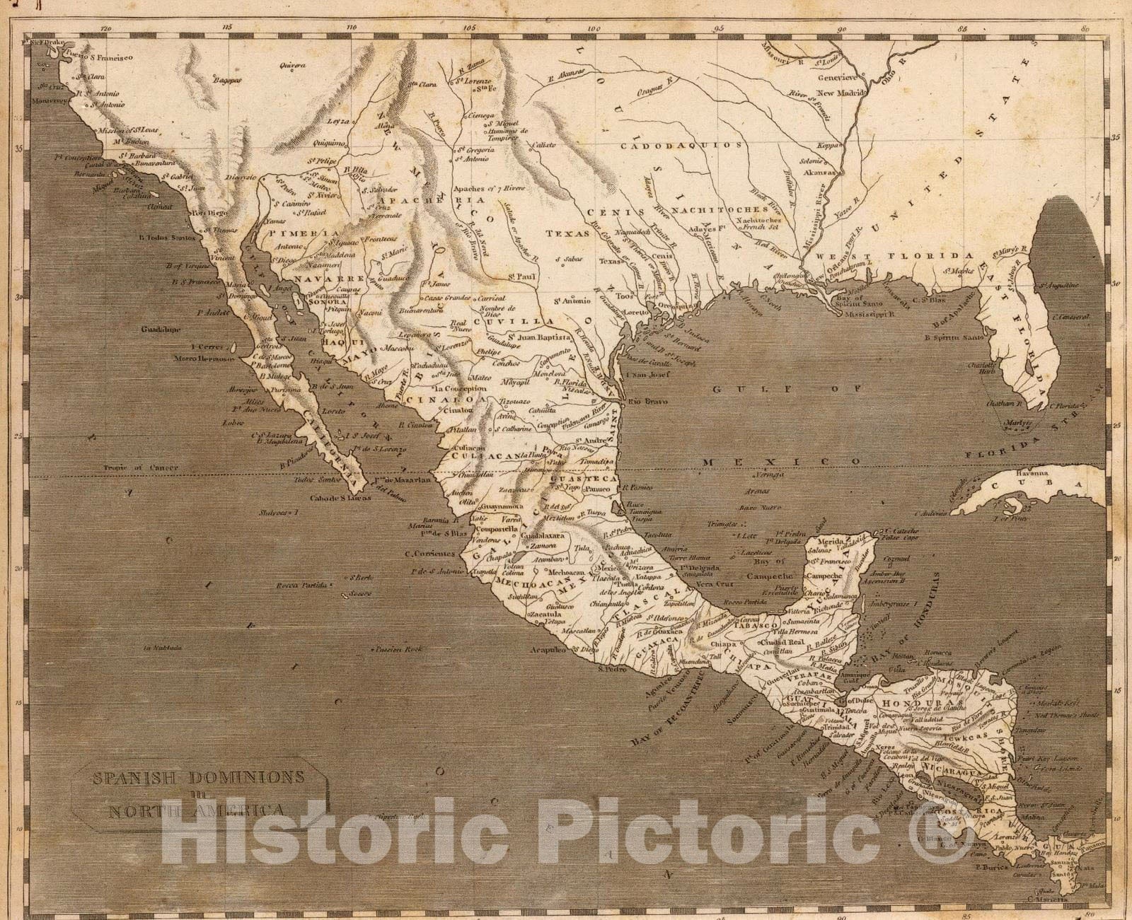 Historic Map : 1804 Spanish dominions in North America. - Vintage Wall Art