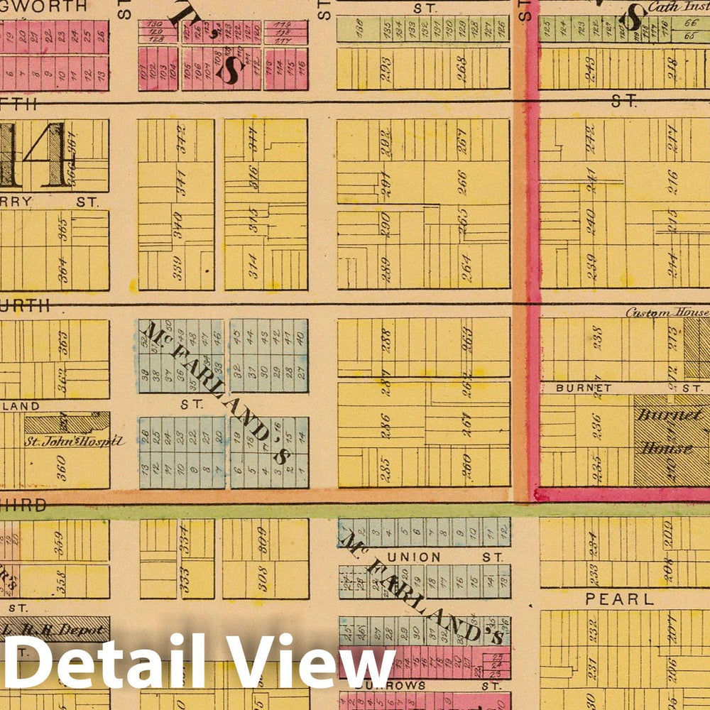 Historic Map : 1869 Cincinnati 4, wards 2, 4, 14. - Vintage Wall Art