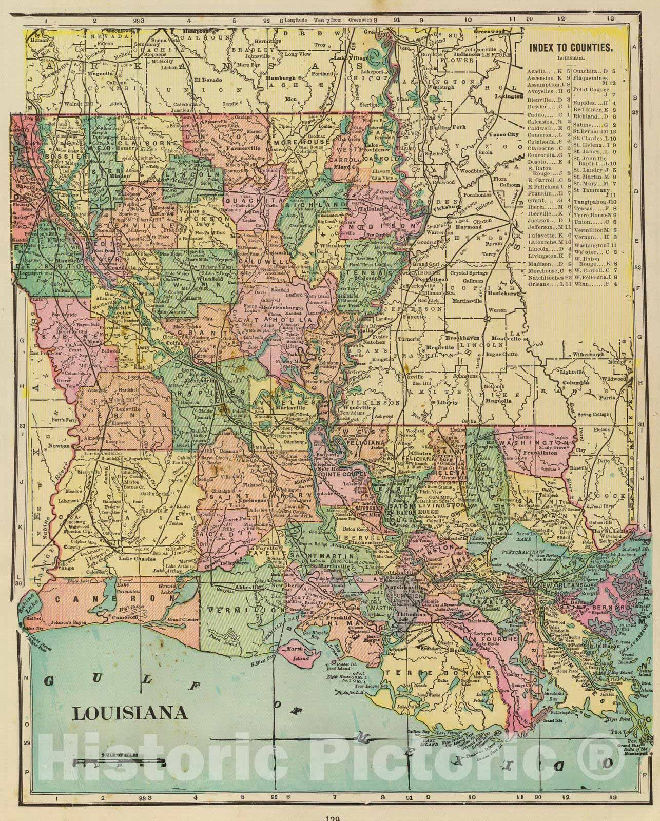 Historic Map : 1909 Louisiana : Vintage Wall Art
