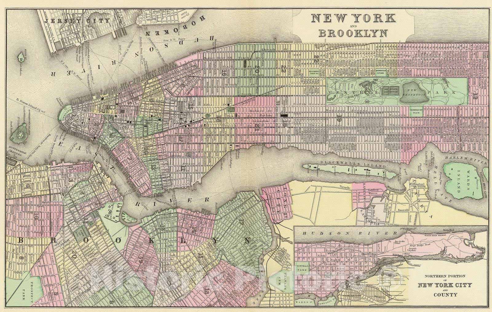 Historic Map : 1890 New York, Brooklyn. - Vintage Wall Art