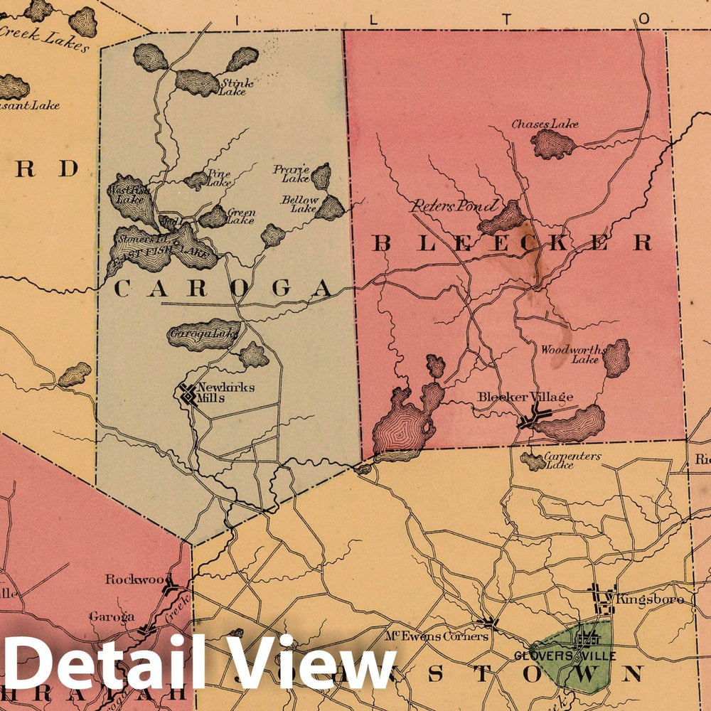 Historic Map : 1868 Outline Map of Fulton County, New York. - Vintage Wall Art