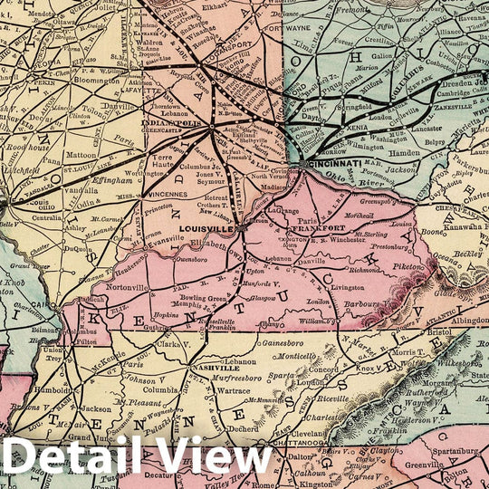 Historic Map : 1875 Pittsburg, Cincinnati and St. Louis R.R, Pan Handle Route and Principal Connections. - Vintage Wall Art