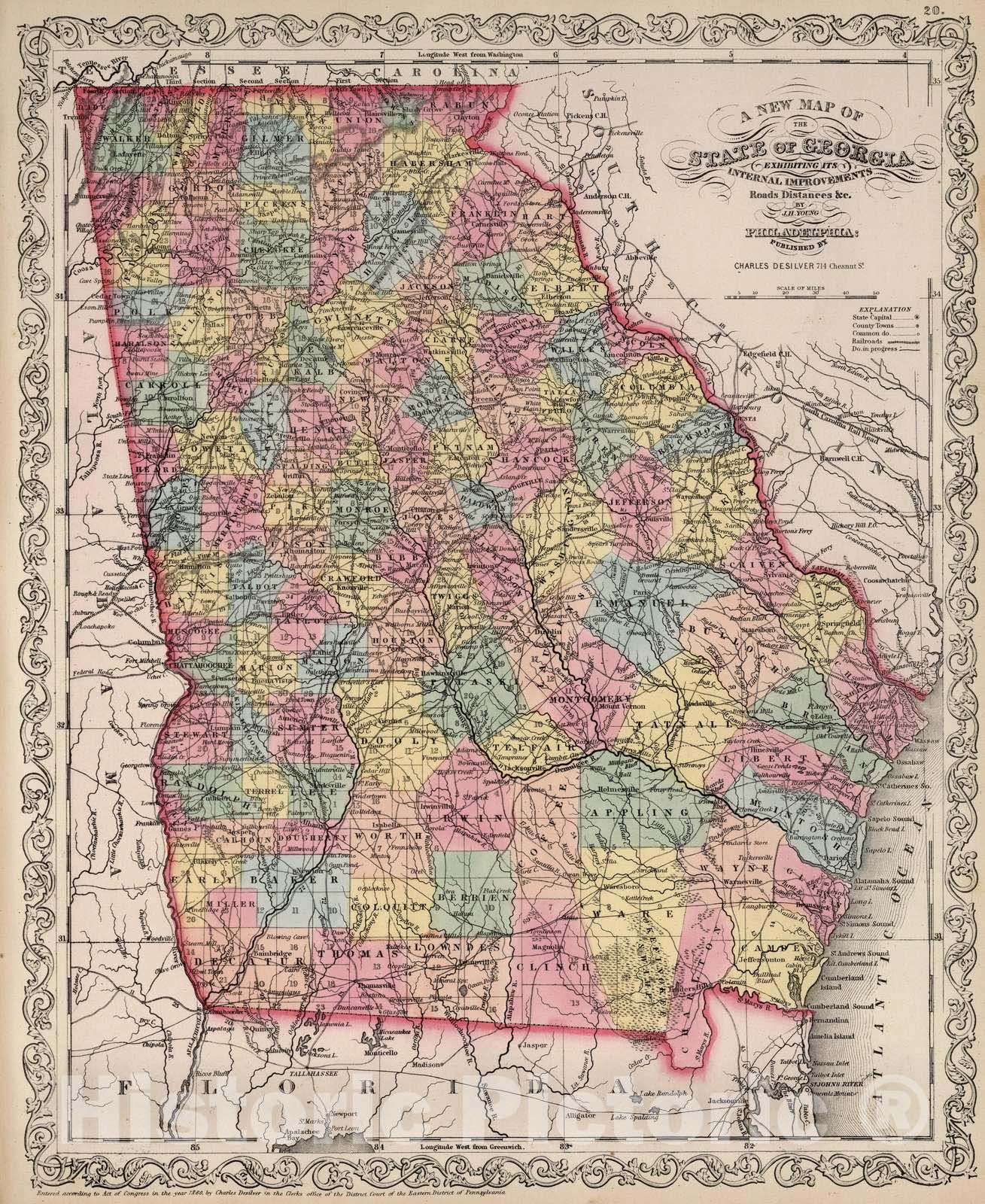 Historic Map : 1860 Georgia. - Vintage Wall Art