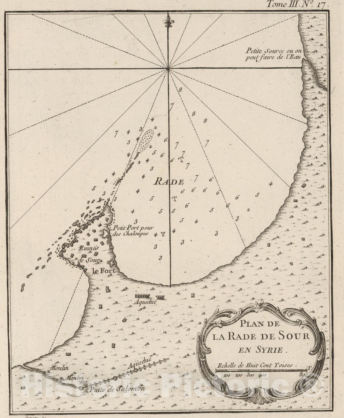 Historic Map : Syria; Lebanon, Middle East 1764 Plan de la Rade de Sour en Syrie , Vintage Wall Art