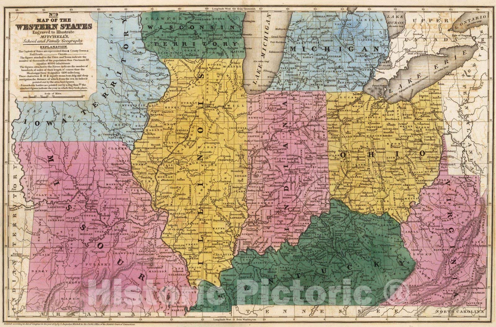 Historic Wall Map : School Atlas - 1839 Map of the Western States. - Vintage Wall Art