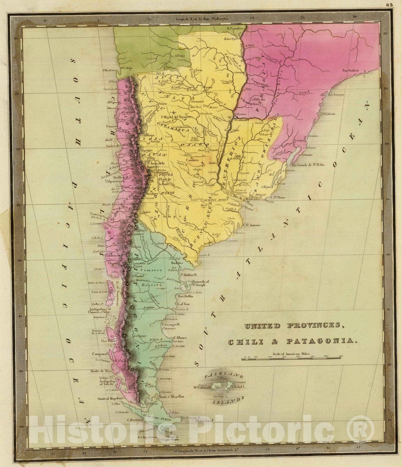 Historic Map : 1840 United Provinces, Chili & Patagonia. - Vintage Wall Art
