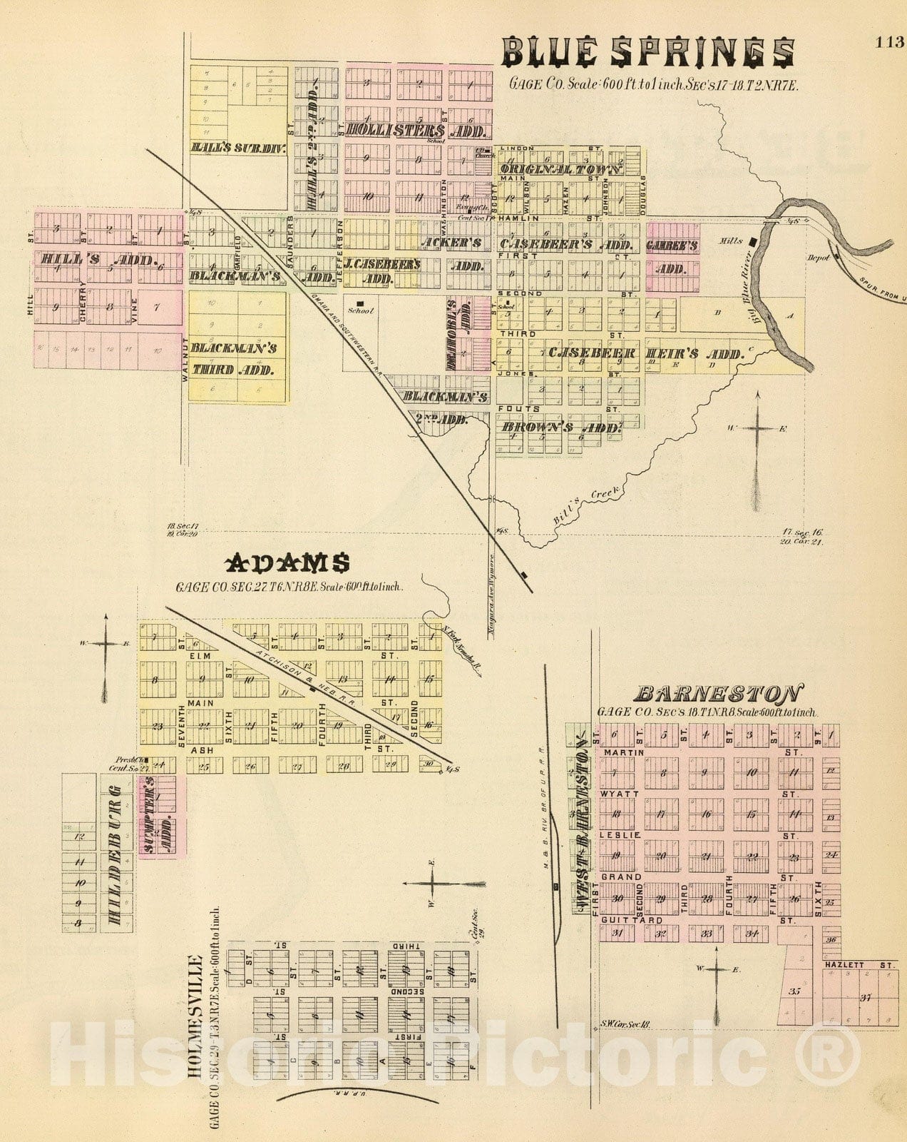 Historic Map : 1885 Blue Springs. - Vintage Wall Art