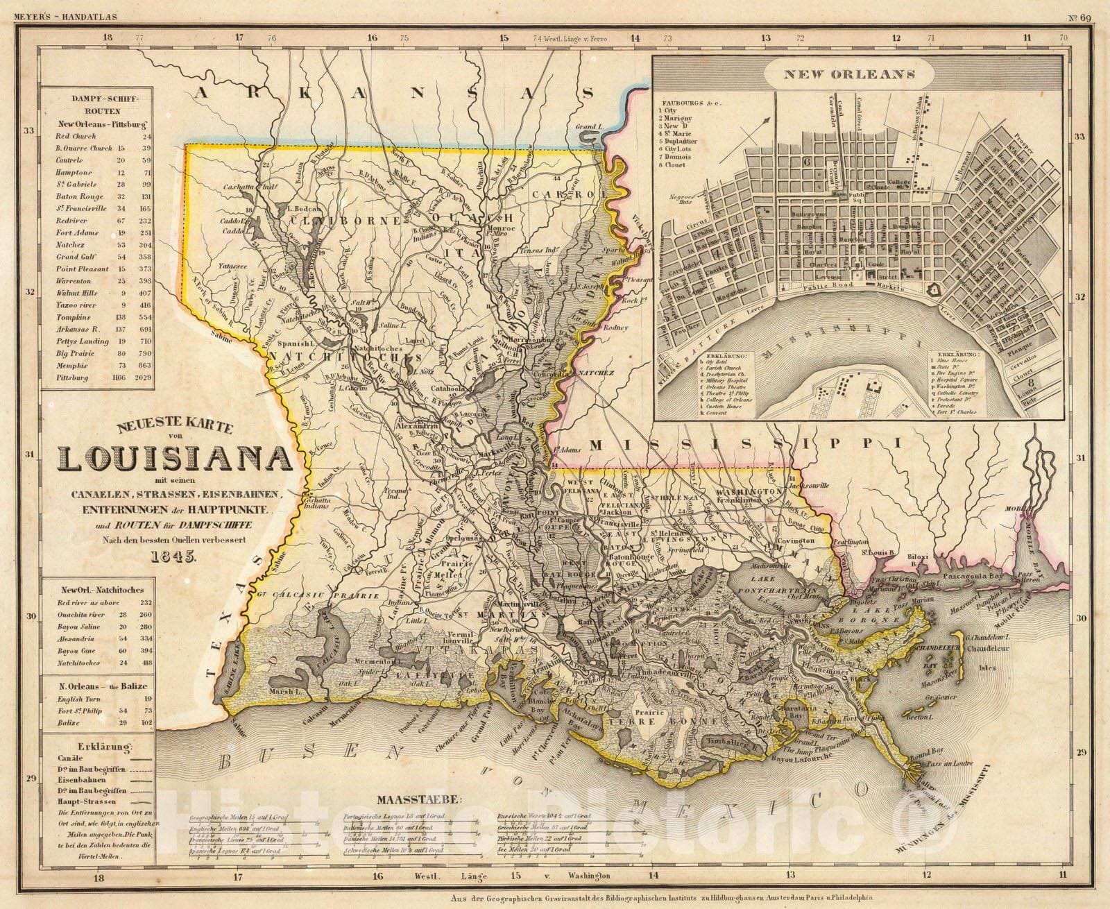 Historic Map : 1845 Louisiana. v1 - Vintage Wall Art