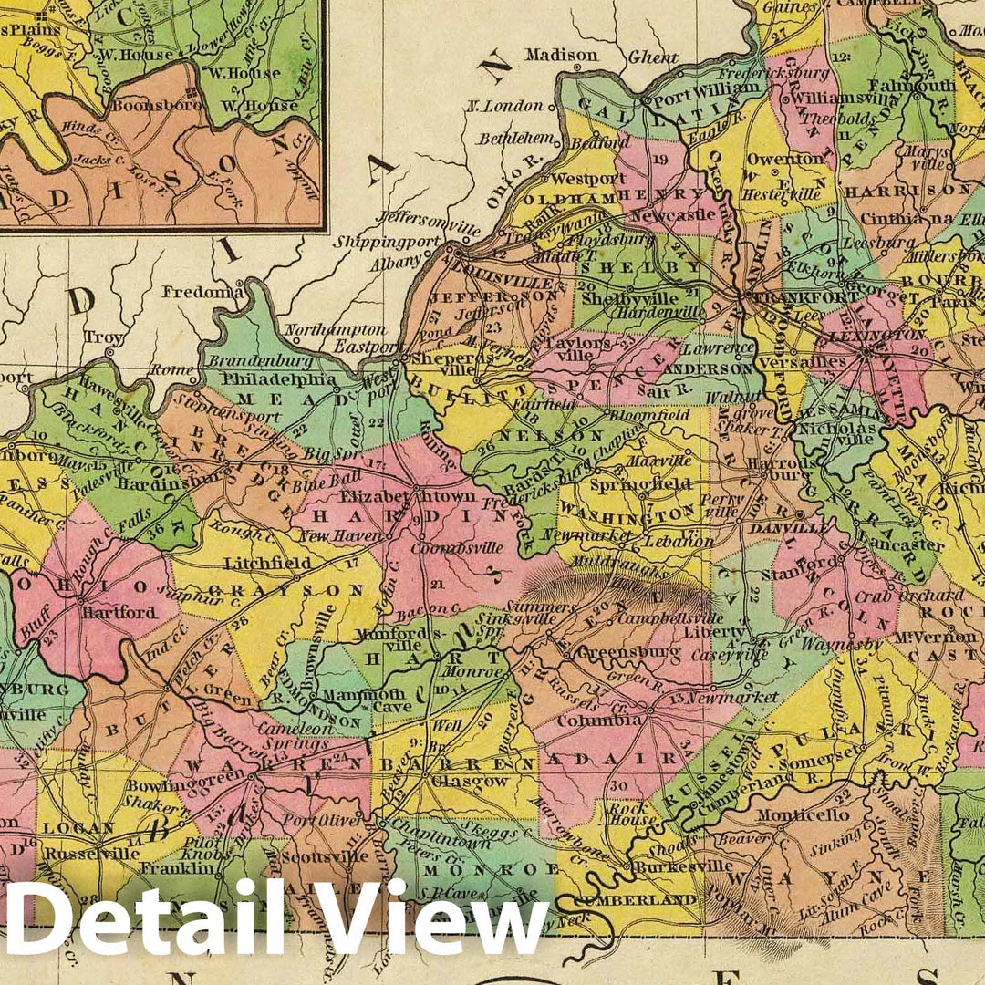Historic Map : 1836 New Map Of Kentucky. - Vintage Wall Art