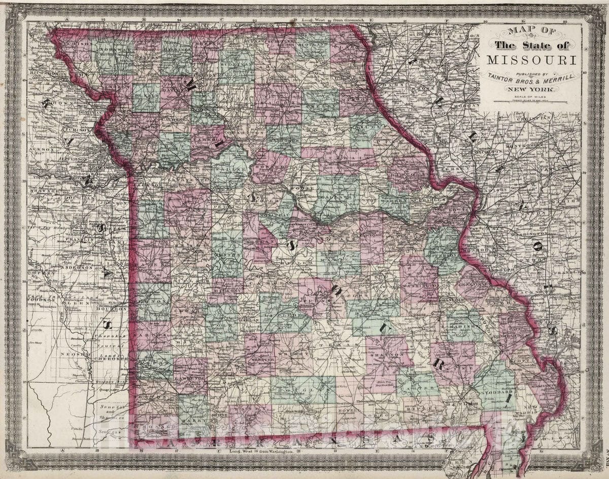 Historic Map : 1874 Missouri. v1 - Vintage Wall Art