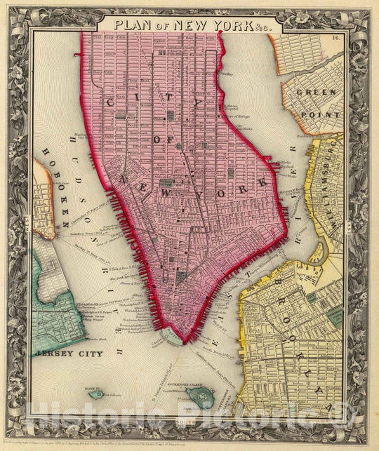 Historic Map : 1860 Plan Of New York &c. - Vintage Wall Art