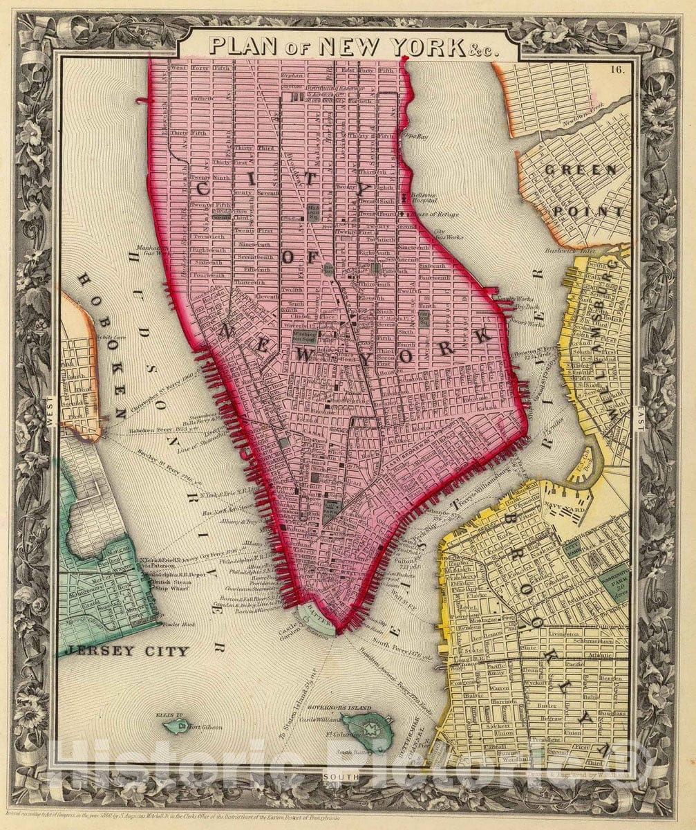 Historic Map : 1860 Plan Of New York &c. - Vintage Wall Art