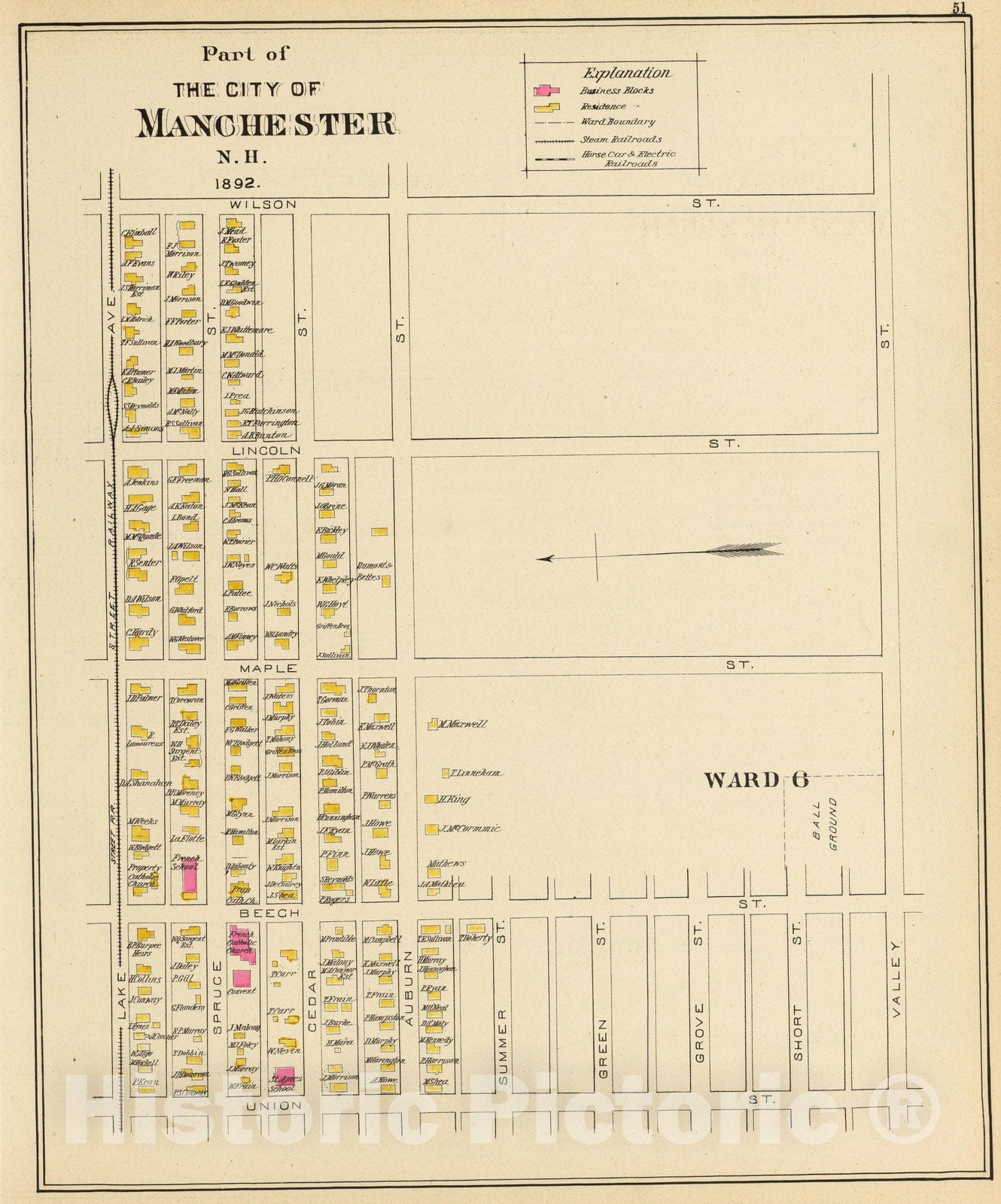 Historic Map : 1892 Manchester, N.H, Ward 6. v2 - Vintage Wall Art