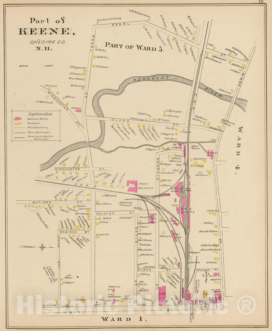 Historic Map : 1892 Keene, Ward 5. - Vintage Wall Art