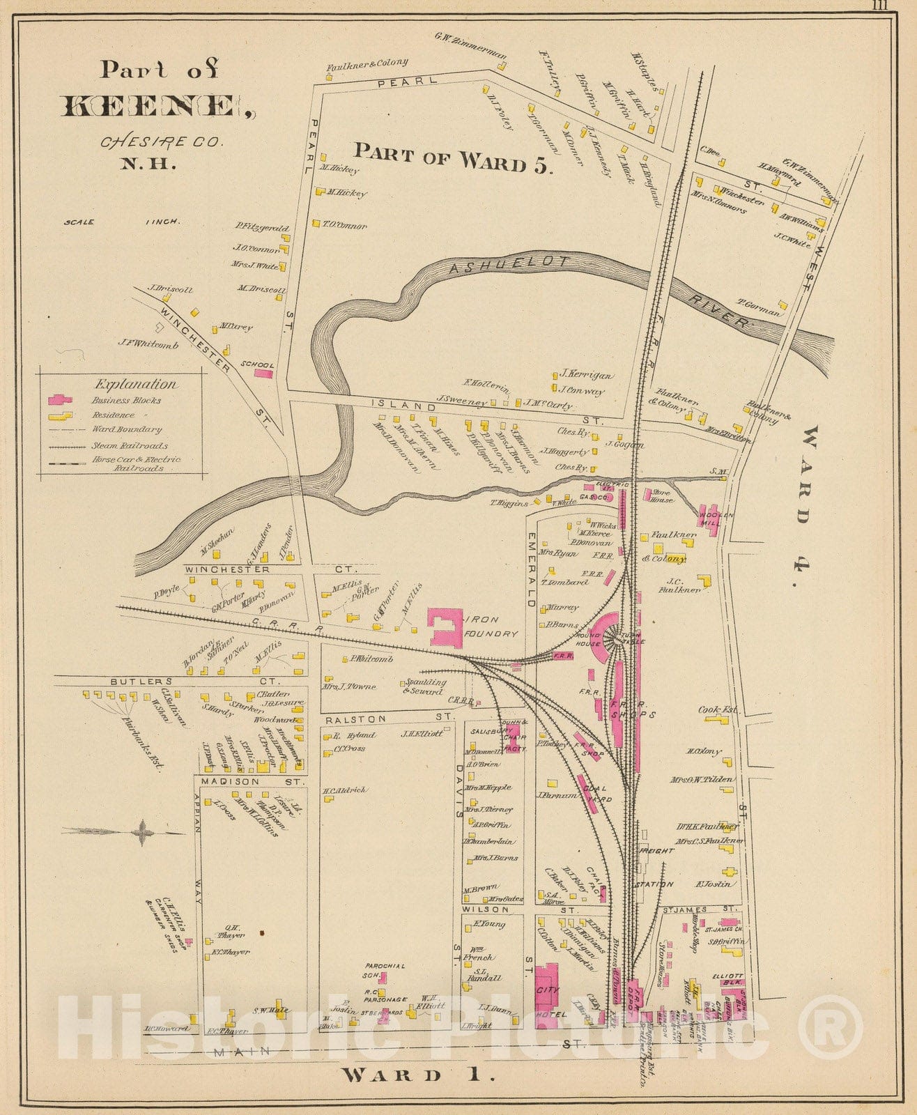 Historic Map : 1892 Keene, Ward 5. - Vintage Wall Art