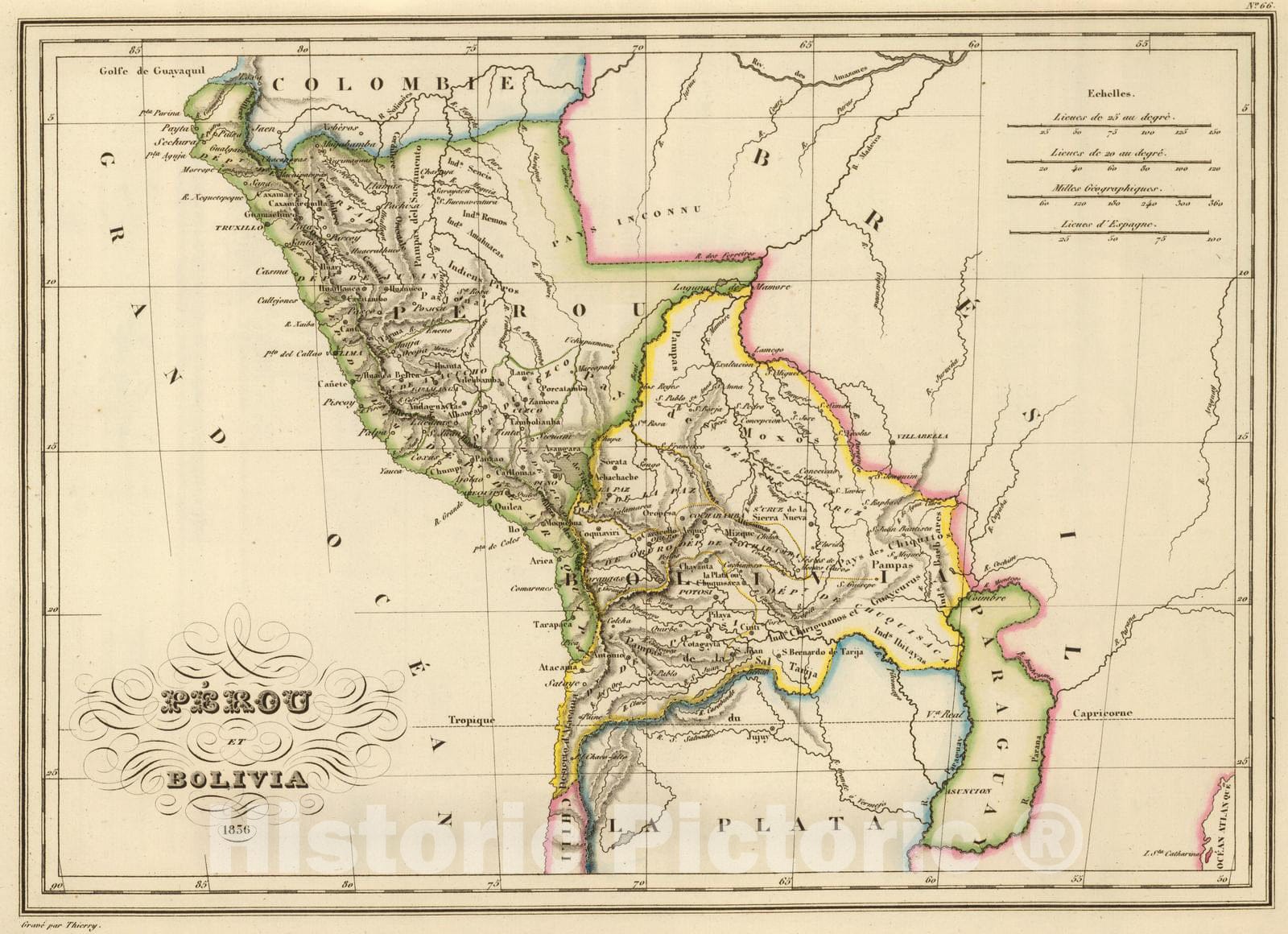 Historic Wall Map : Bolivia; Peru, 1837 Perou et Bolivia. v2 , Vintage Wall Art