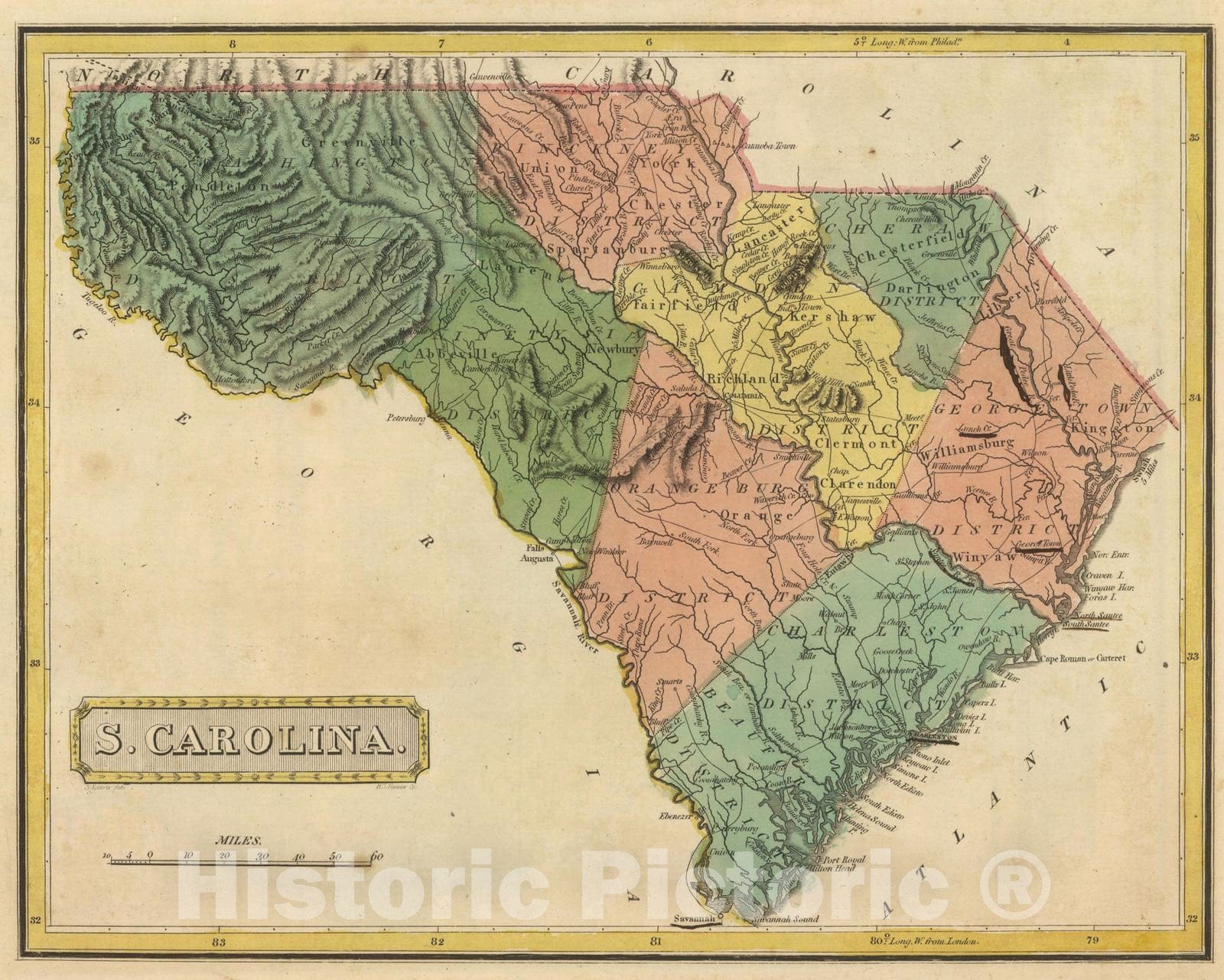 Historic Map : 1816 South Carolina. - Vintage Wall Art