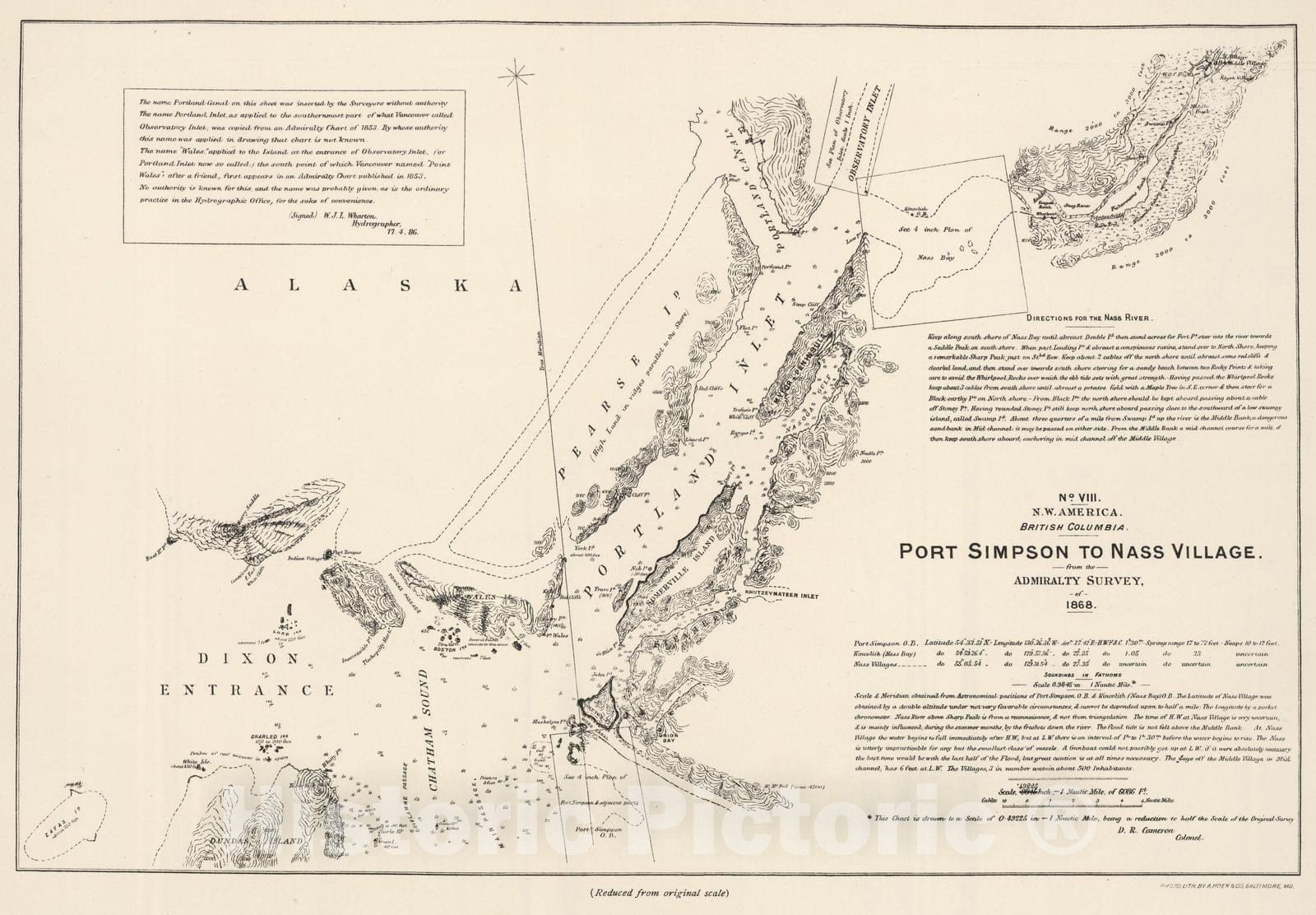 Historic Map : 1868 Port Simpson to Nass Village - Admiralty Survey. - Vintage Wall Art