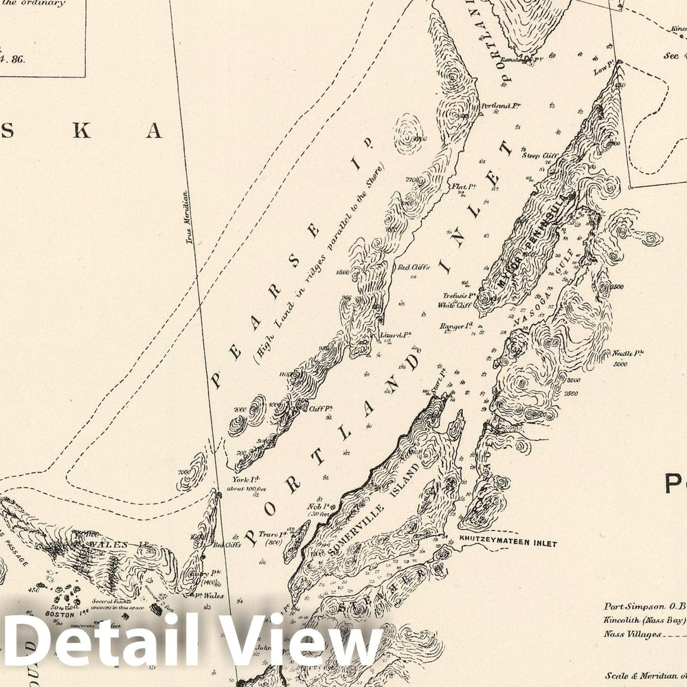 Historic Map : 1868 Port Simpson to Nass Village - Admiralty Survey. - Vintage Wall Art