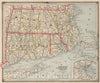 Historic Map : 1883 Massachusetts, Rhode Island and Connecticut : Vintage Wall Art
