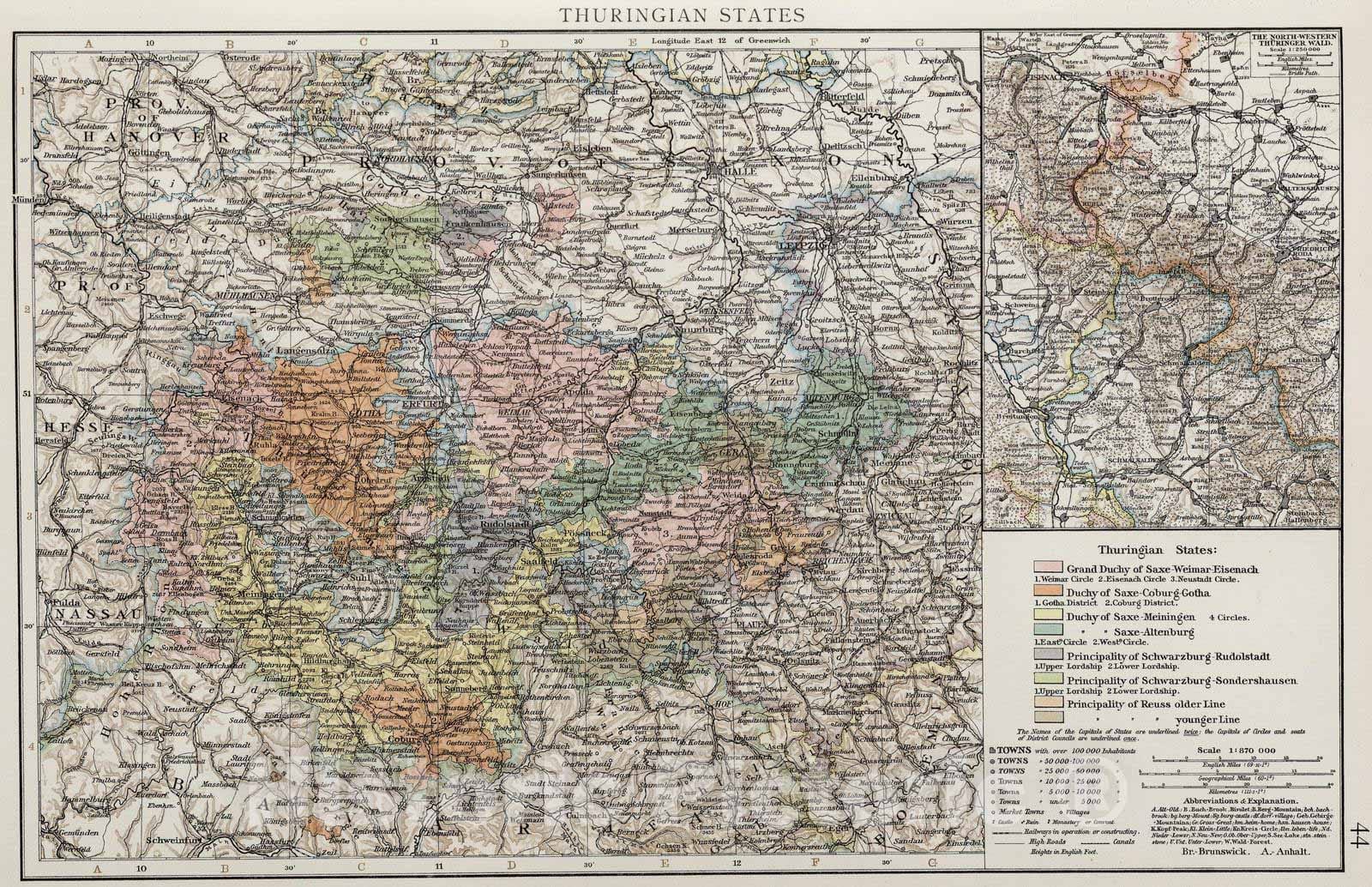 Historic Map : 1900 Thuringian States - Vintage Wall Art