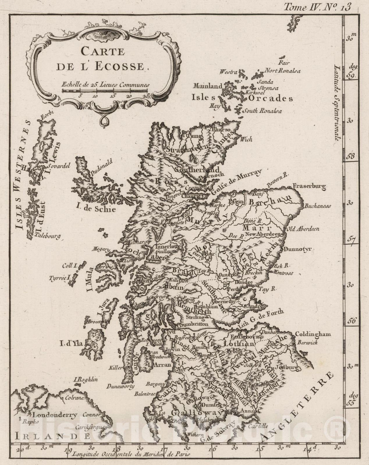 Historic Map : Scotland, , Europe 1764 Carte de I'Ecosse , Vintage Wall Art