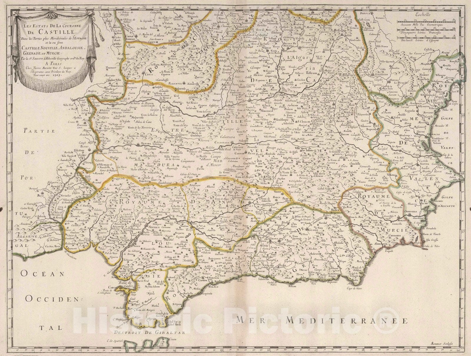 Historic Map : 1703 Estates of the Crown of Castile, Spain. - Vintage Wall Art
