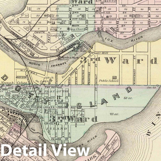 Historic Map : 1878 City of Menasha, City of Neenah. - Vintage Wall Art