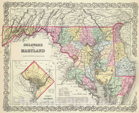 Historic Map : 1856 Delaware And Maryland. (with) District of Columbia. - Vintage Wall Art