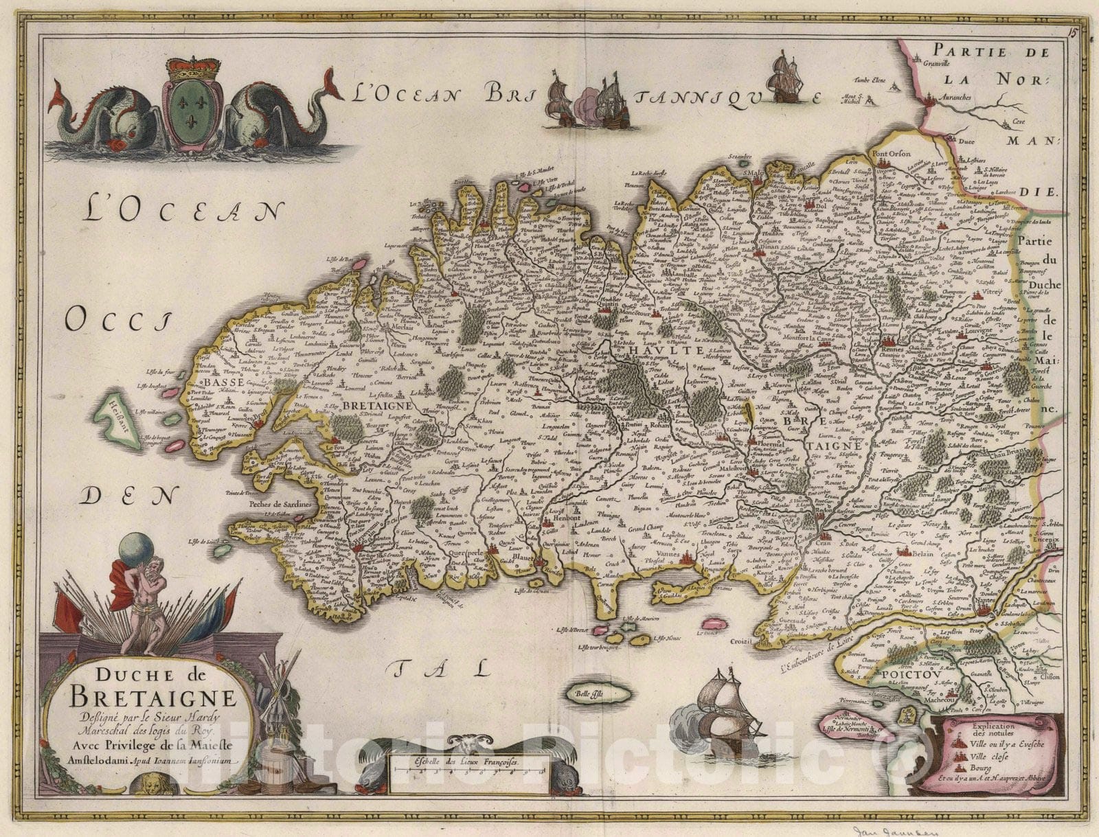 Historic Map : Bretaigne , France 1682 Duche de Bretaigne. , Vintage Wall Art