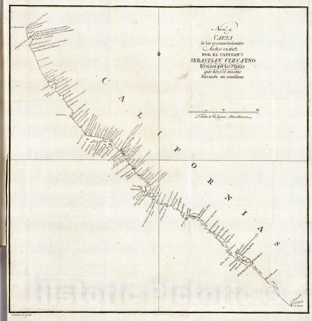 Historic Map : California, 1802 Carta de los reconocimientos hechos en 1602. , Vintage Wall Art