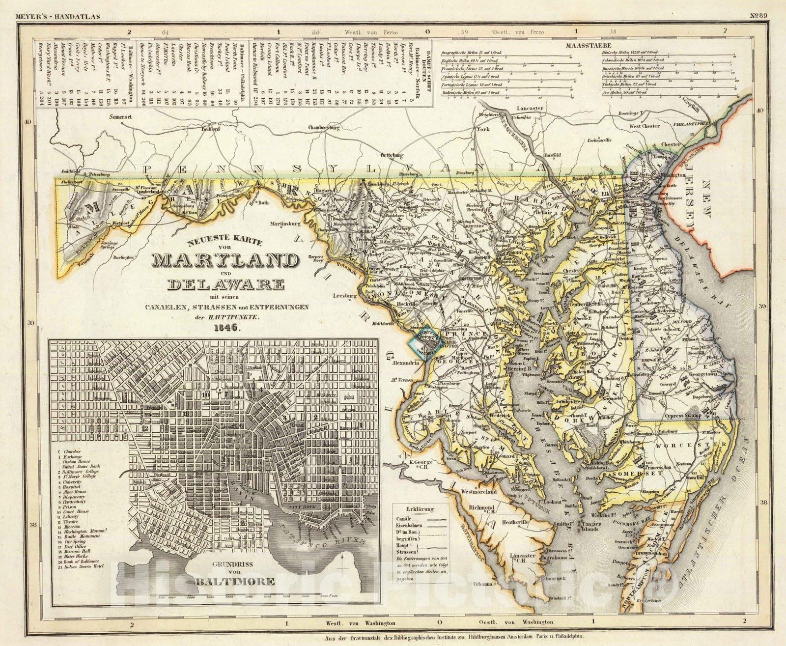 Historic Map : 1846 Maryland, Delaware. - Vintage Wall Art