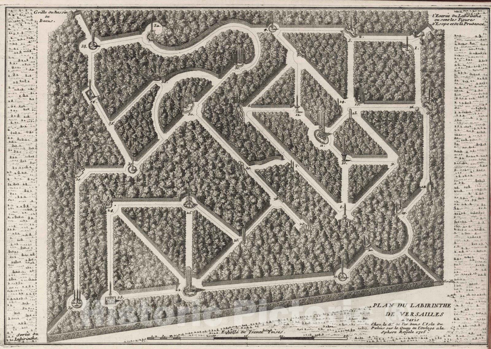 Historic Map : 1715 View: Plan du Labirinthe de Versailles. - Vintage Wall Art