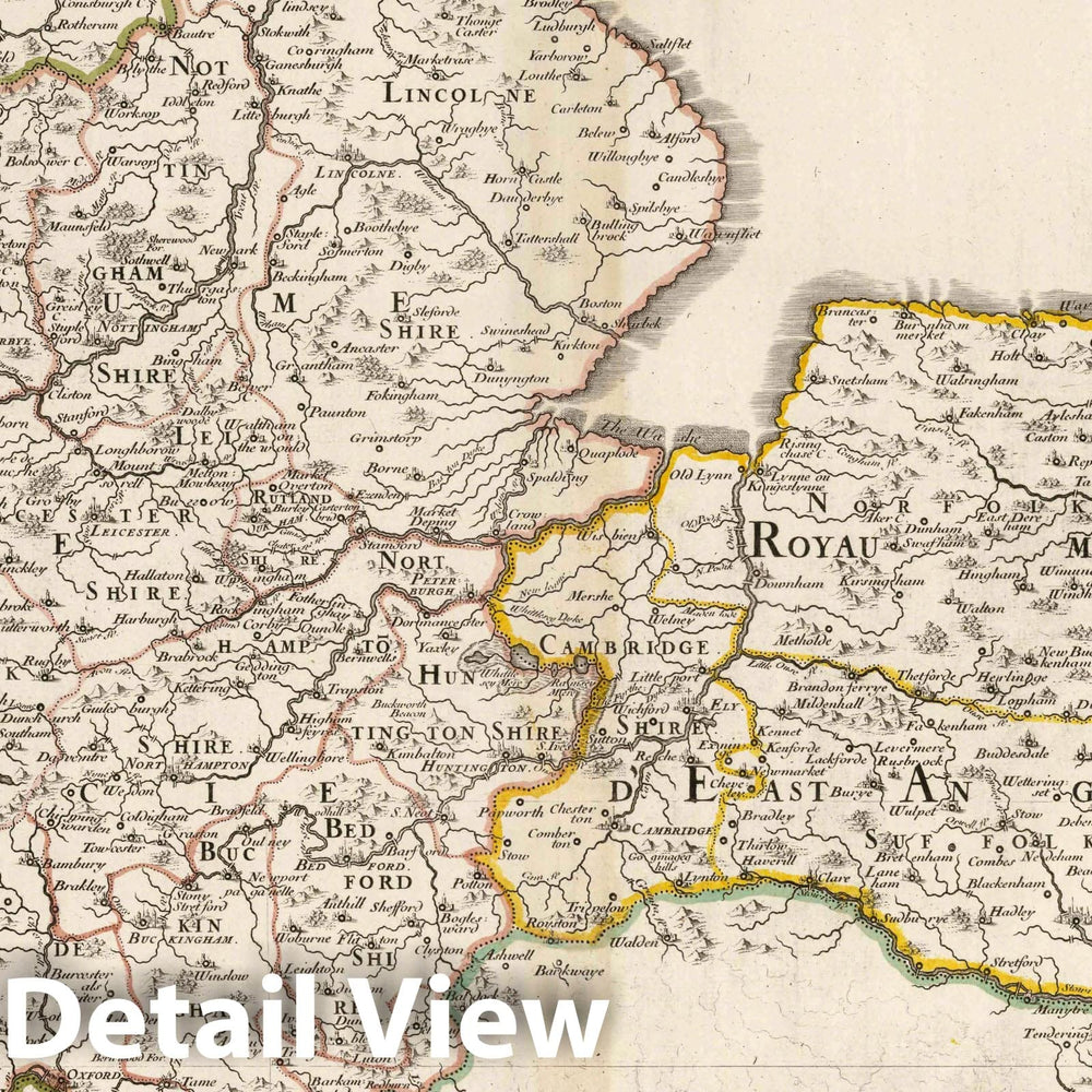 Historic Map : 1654 Ancient Kingdoms of Mercia and East Anglia, Enland. - Vintage Wall Art