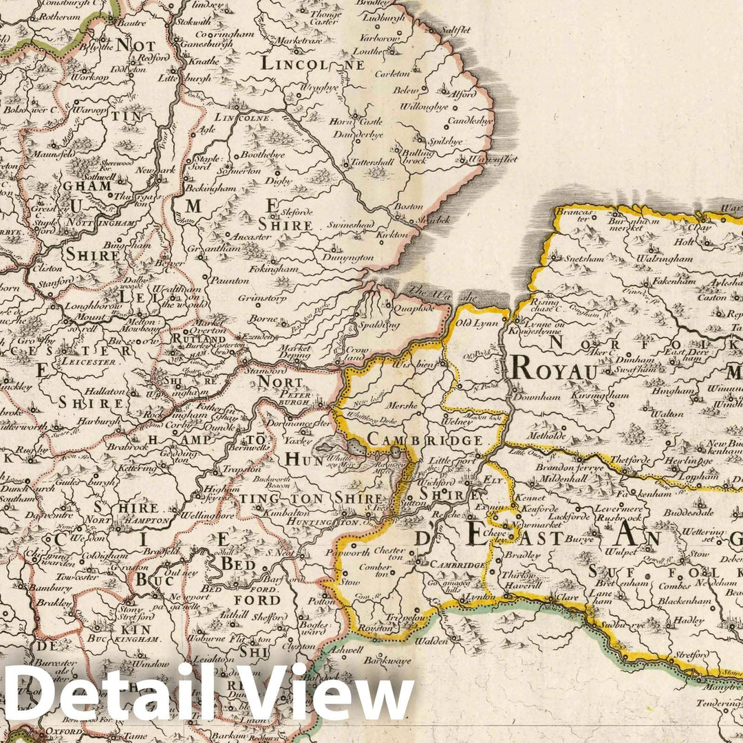 Historic Map : 1654 Ancient Kingdoms of Mercia and East Anglia, Enland. - Vintage Wall Art