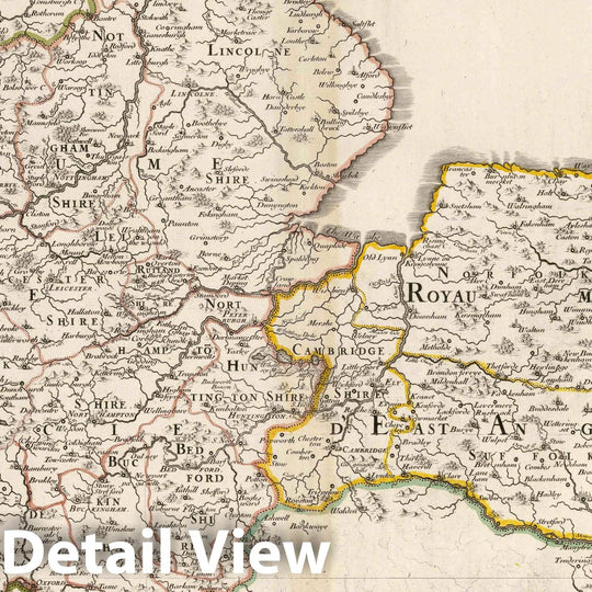 Historic Map : 1654 Ancient Kingdoms of Mercia and East Anglia, Enland. - Vintage Wall Art