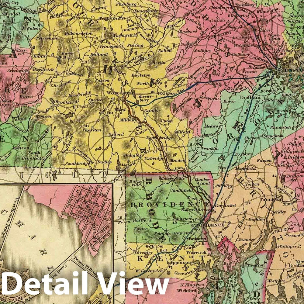 Historic Map : 1836 Massachusetts And Rhode Island. - Vintage Wall Art