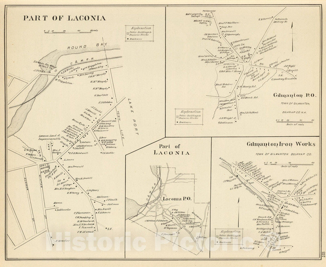 Historic Map : 1892 Part of Laconia. - Vintage Wall Art