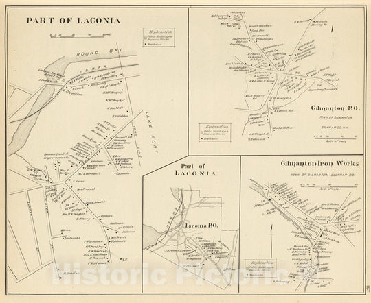 Historic Map : 1892 Part of Laconia. - Vintage Wall Art