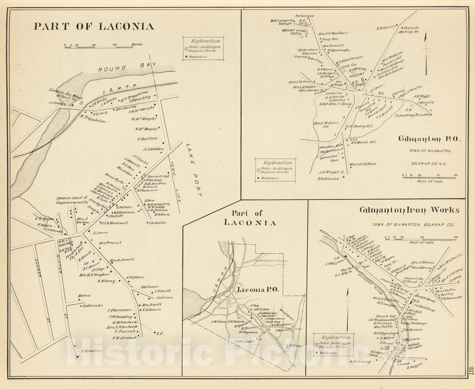 Historic Map : 1892 Part of Laconia. - Vintage Wall Art