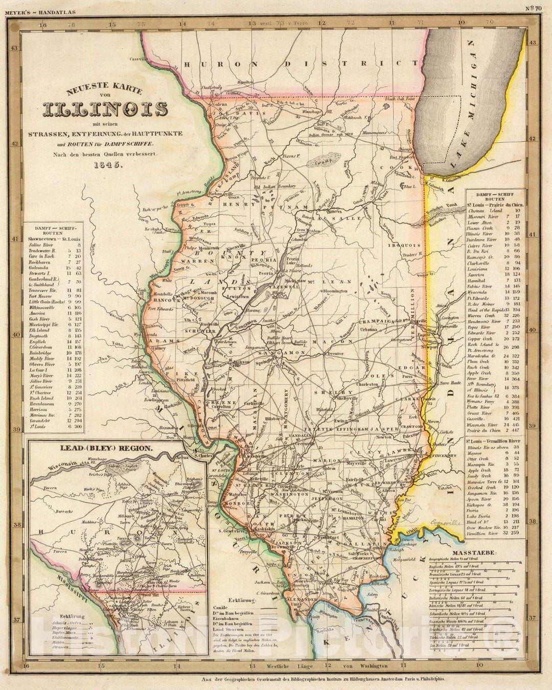 Historic Map : 1845 Illinois. v1 - Vintage Wall Art