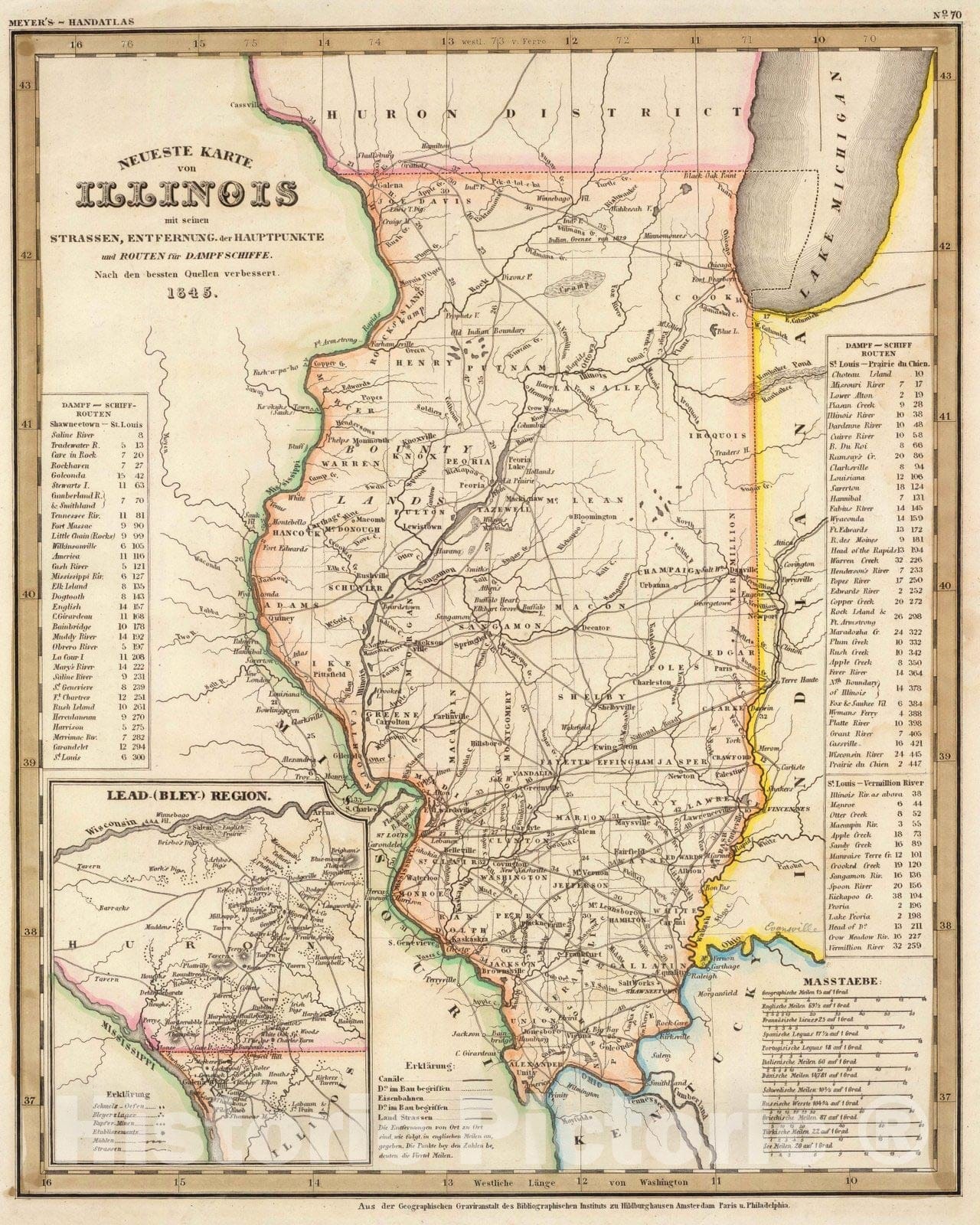 Historic Map : 1845 Illinois. v1 - Vintage Wall Art