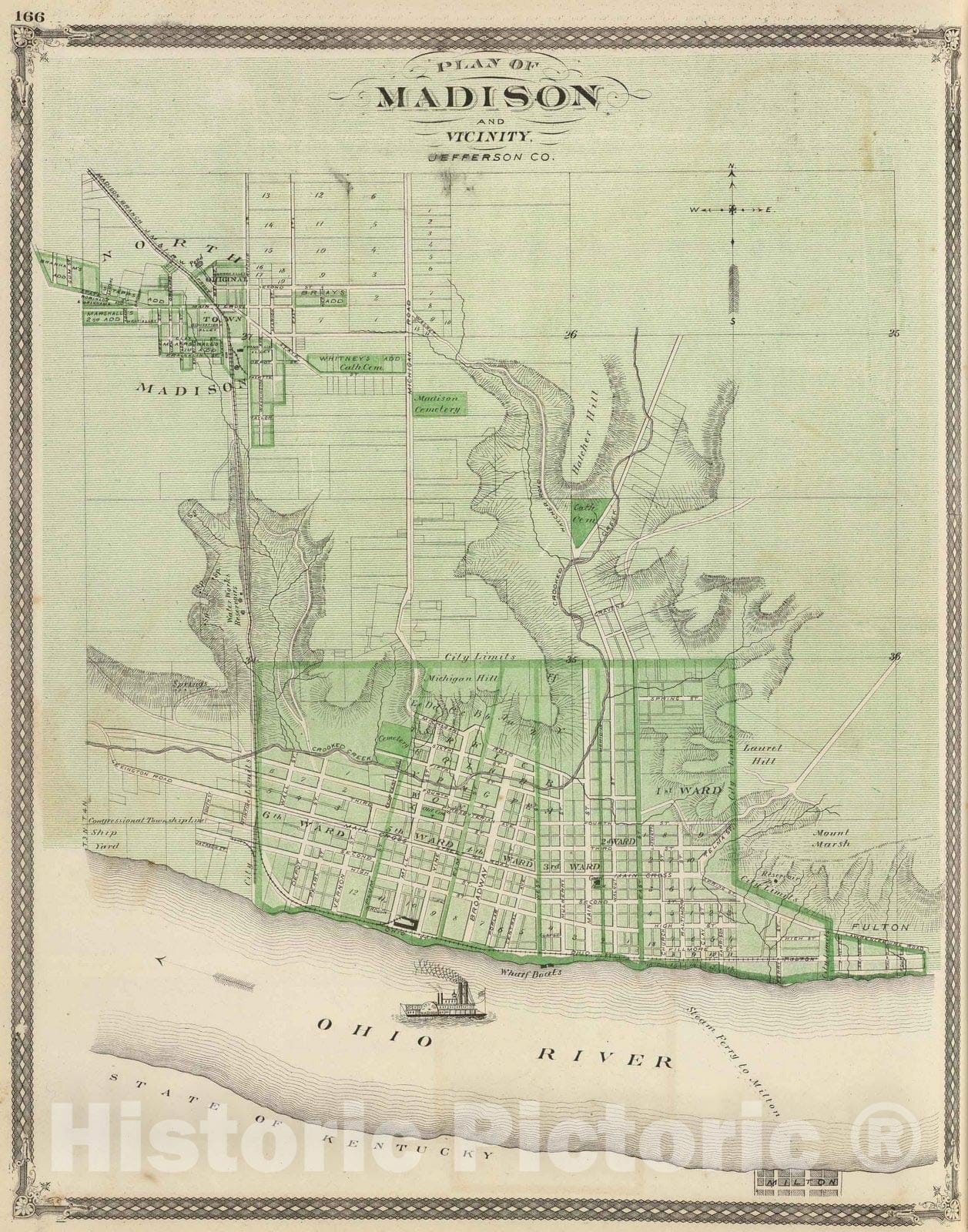 Historic Map : 1876 Plan of Madison and vicinity, Jefferson Co. - Vintage Wall Art