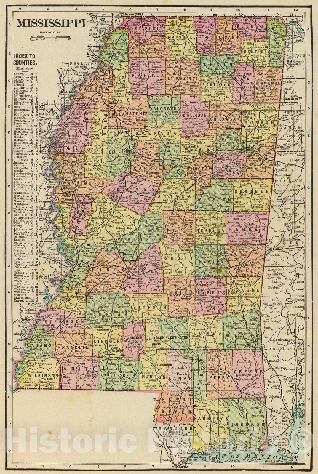 Historic Map : 1909 Mississippi. - Vintage Wall Art