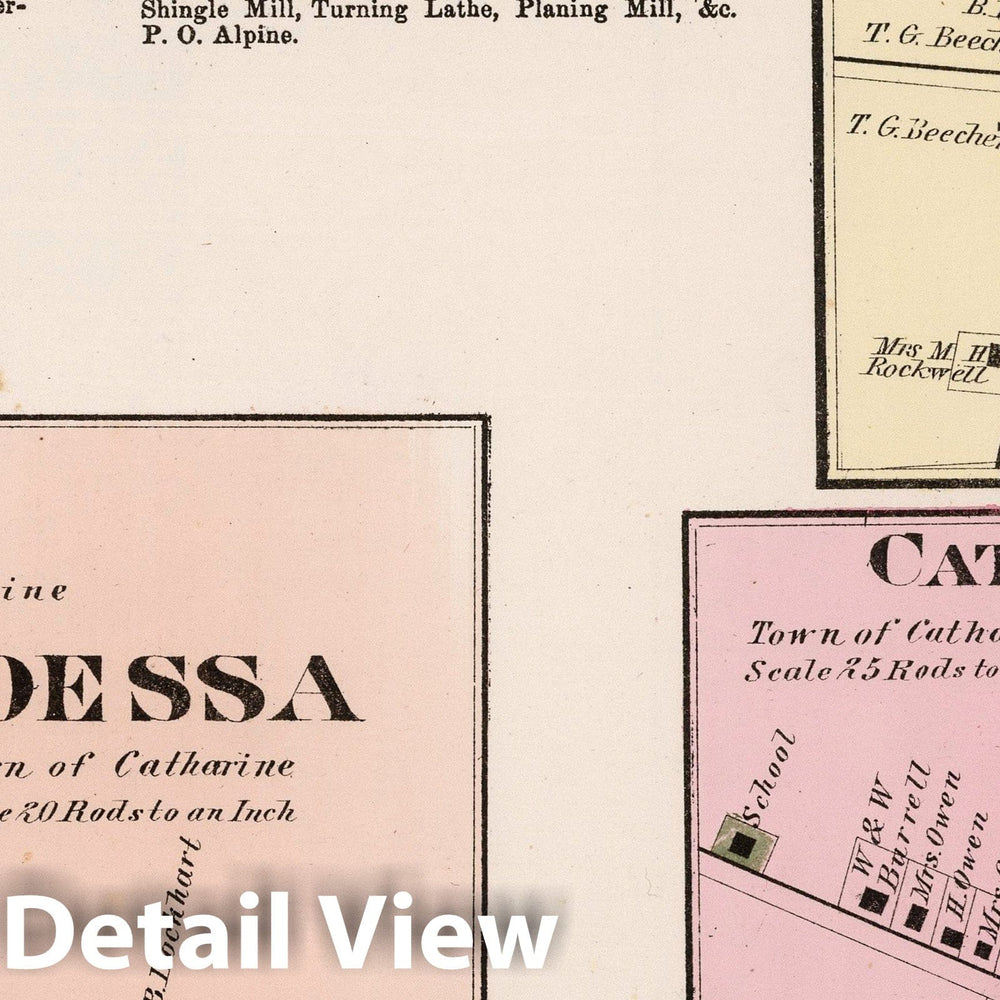 Historic Map : 1874 Odessa. Beaver Dams. Catherine. Cayutavillle, New York. - Vintage Wall Art
